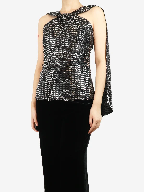 Black embellished twist-knot top - size UK 8 Confident Women's Power