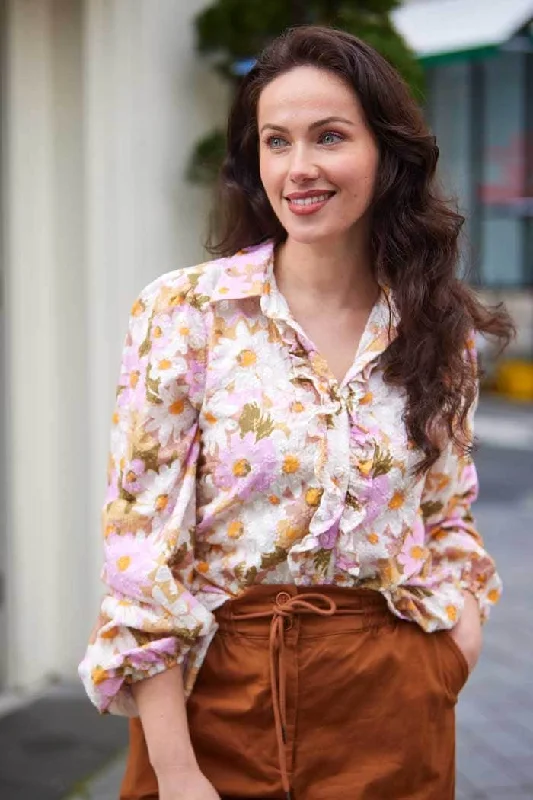 Jenn Floral Shirt Artistic Women's Hand - painted