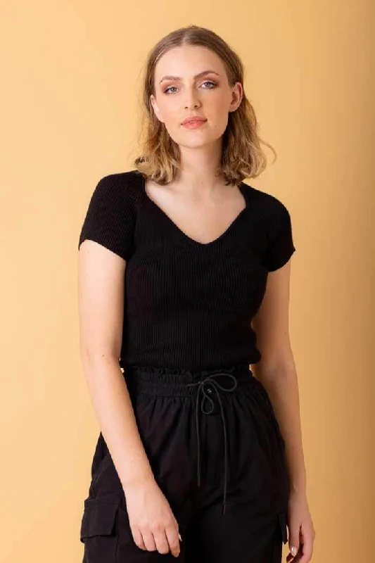 Tonya Knit Top Black Practical Women's Quick - dry