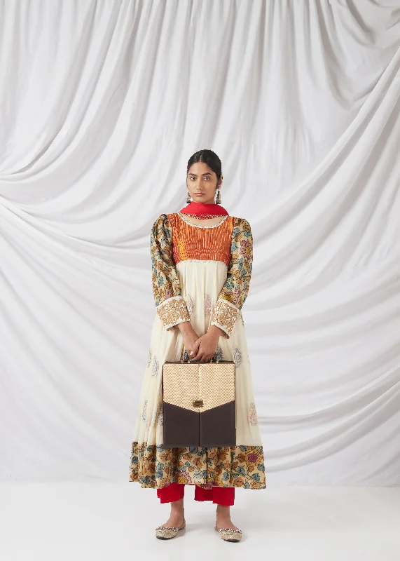 Savanthige Salwar Set In Off-White, Sedona Orange And Red Stone Edgy Women's Punk