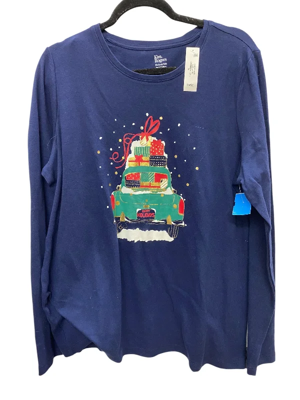 Top Long Sleeve By Kim Rogers In Navy, Size: Xl Geometric