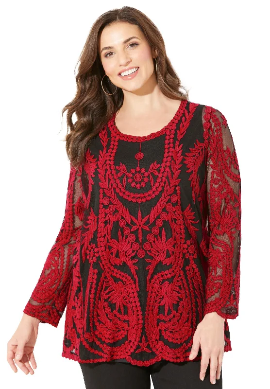 Embroidered Mesh Top Refined Women's Classic 