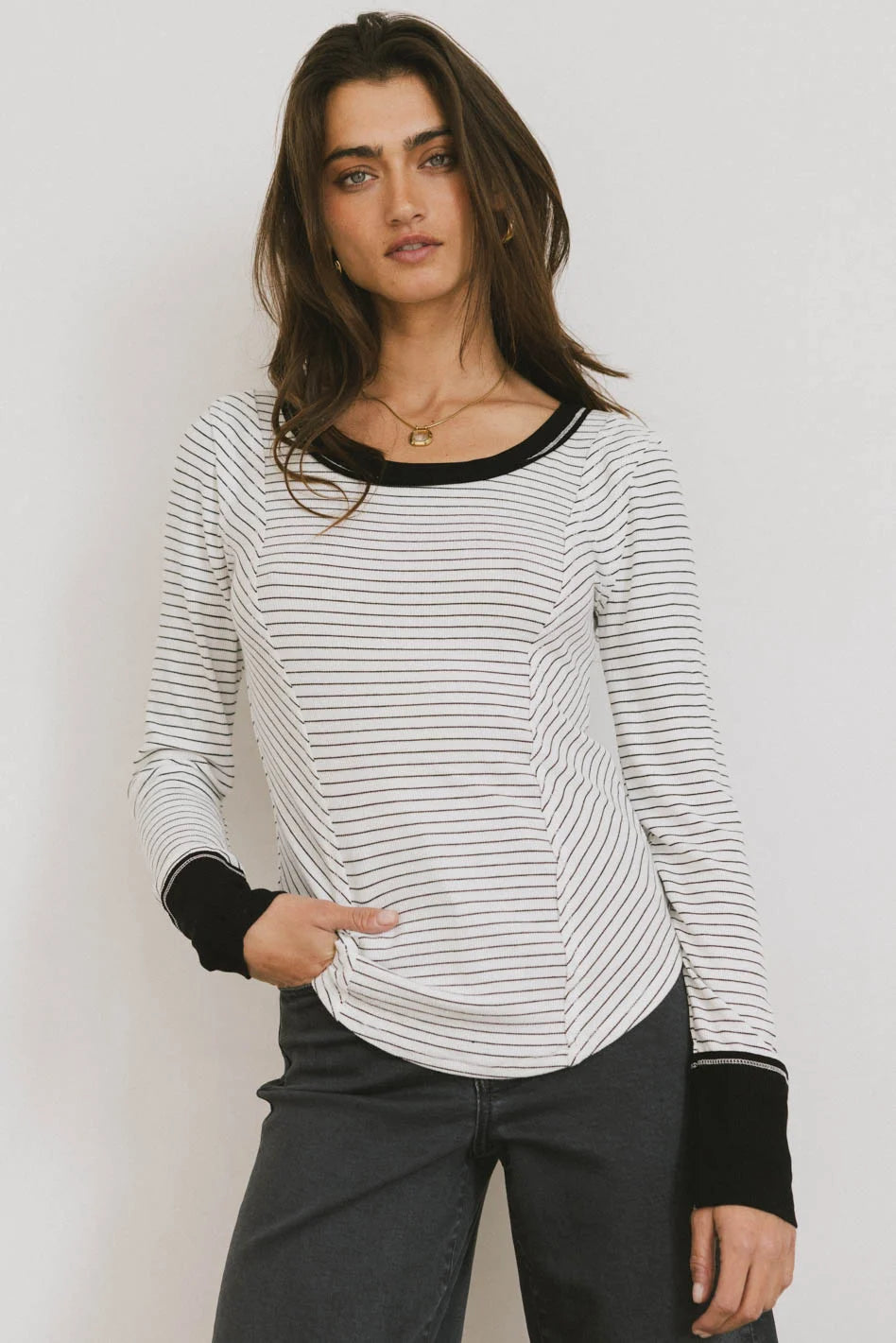 Alexandra Striped Top in White Luxurious Women's High -  end