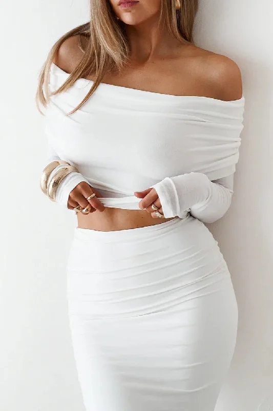Sheer Long Sleeve Top - White Classic Women's Tweed