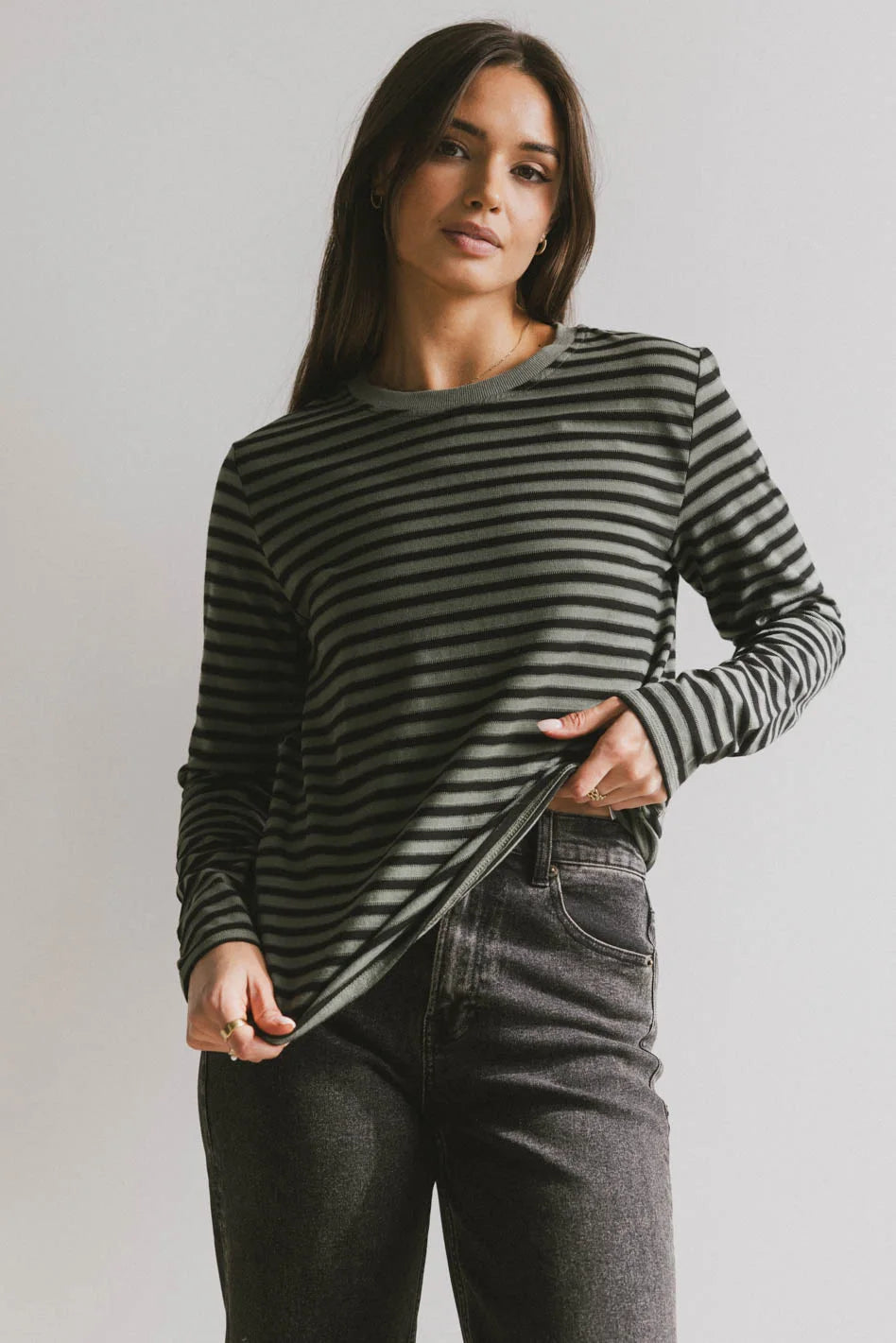 Reggie Striped Top in Olive and Black Feminine Women's Style 