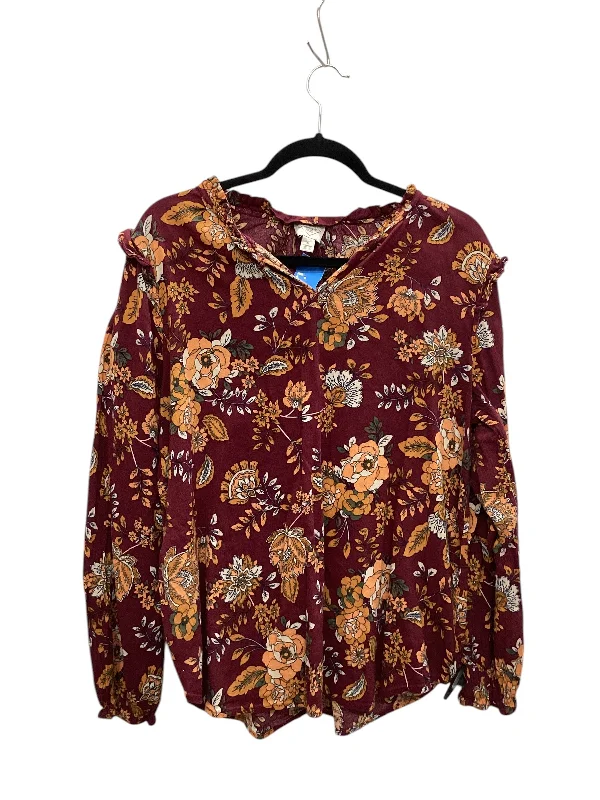 Top Long Sleeve By St Johns Bay In Red, Size: Xl Dapper Women's 1920S