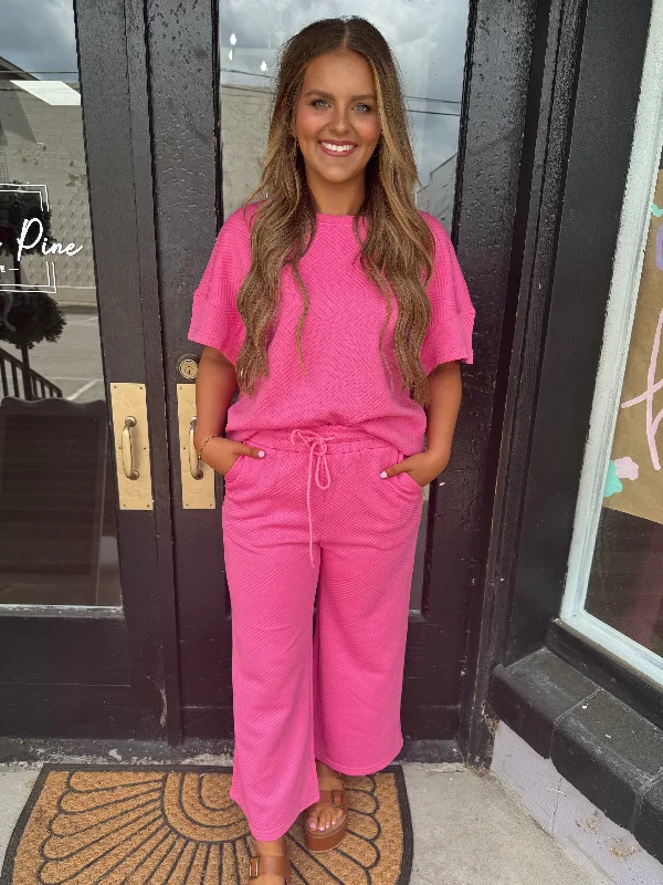 Candy pink quilted set Trendy Women's 
