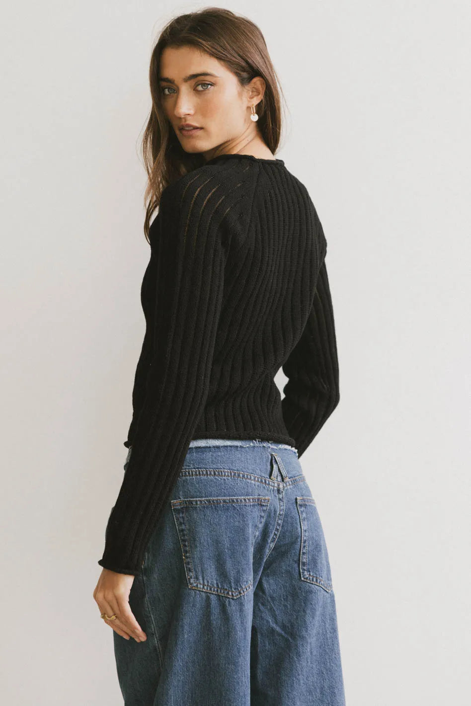 Ruby Striped Sheer Sweater in Black Vintage Women's 1970S 