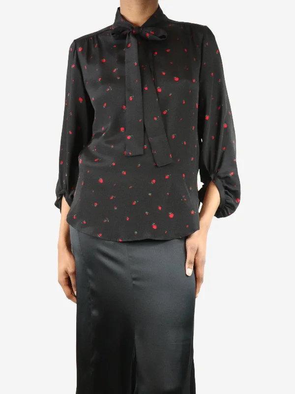 Black strawberry print silk shirt - size UK 6 Trendy Women's 