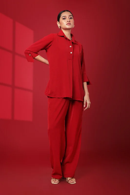 Rouge Solid Crimson Tailored Top Artistic Women's Avant - 