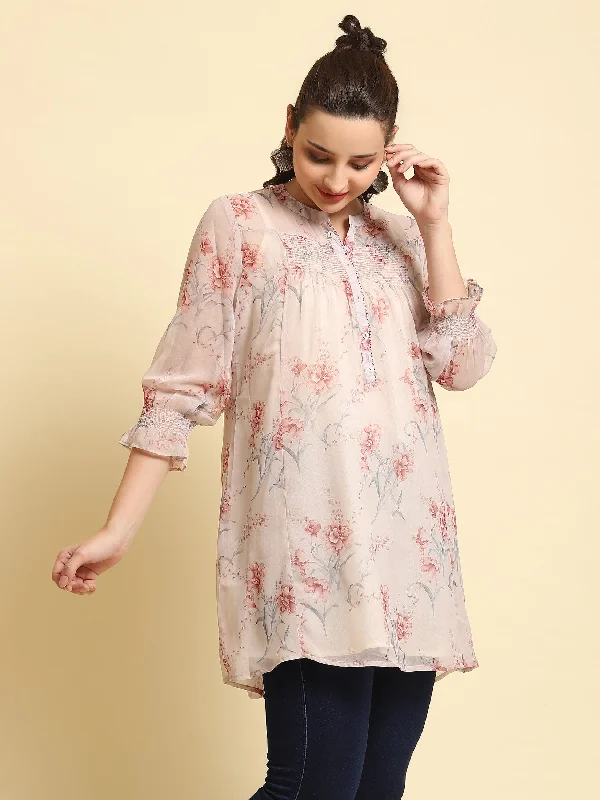Women Baby Pink Floral Printed Tunic Edgy Women's Punk