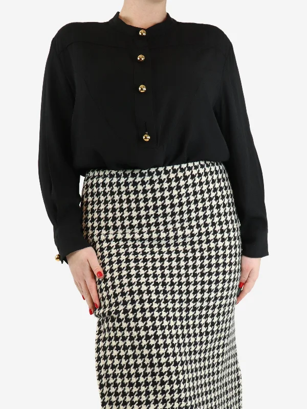 Black button-detail crepe blouse - size UK 14 purpose