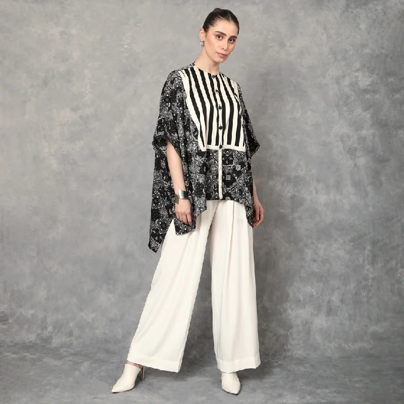 Black and White Fusion Print Kaftan Top Geometric