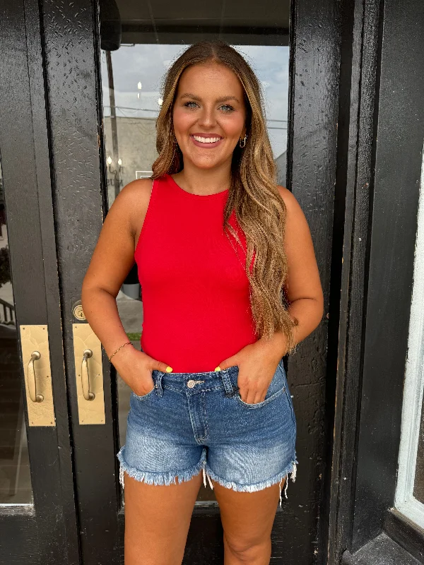 Ruby red boat neck bodysuit Relaxed Women's Beachy