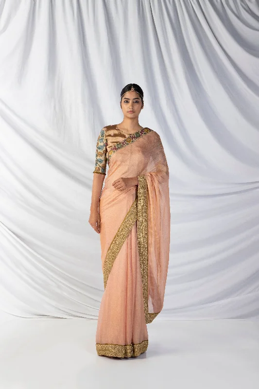 Niloufer Saree And Blouse Set In Periwinkle Purple And Dull Gold Athletic Women's 