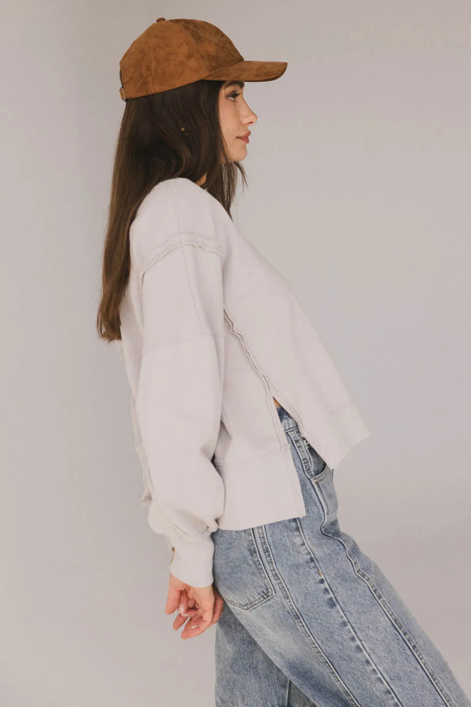 Costello Reverse Seam Crewneck in Grey Sophisticated Women's 