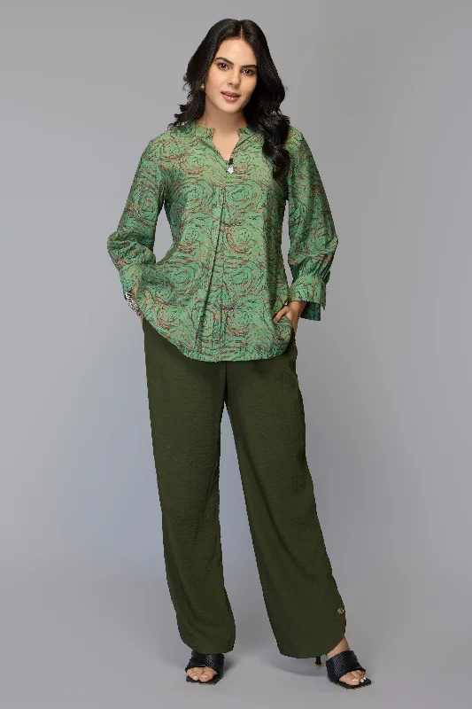 Elina Green Printed Top Cozy Women's Sherpa - lined
