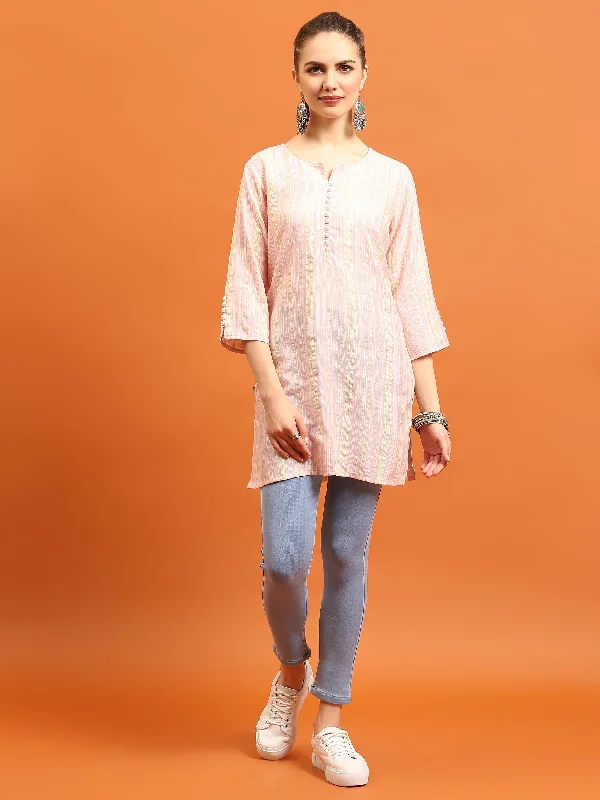 Indiessence Women Pink Stripe Printed Tunic Sophisticated Women's Tailored