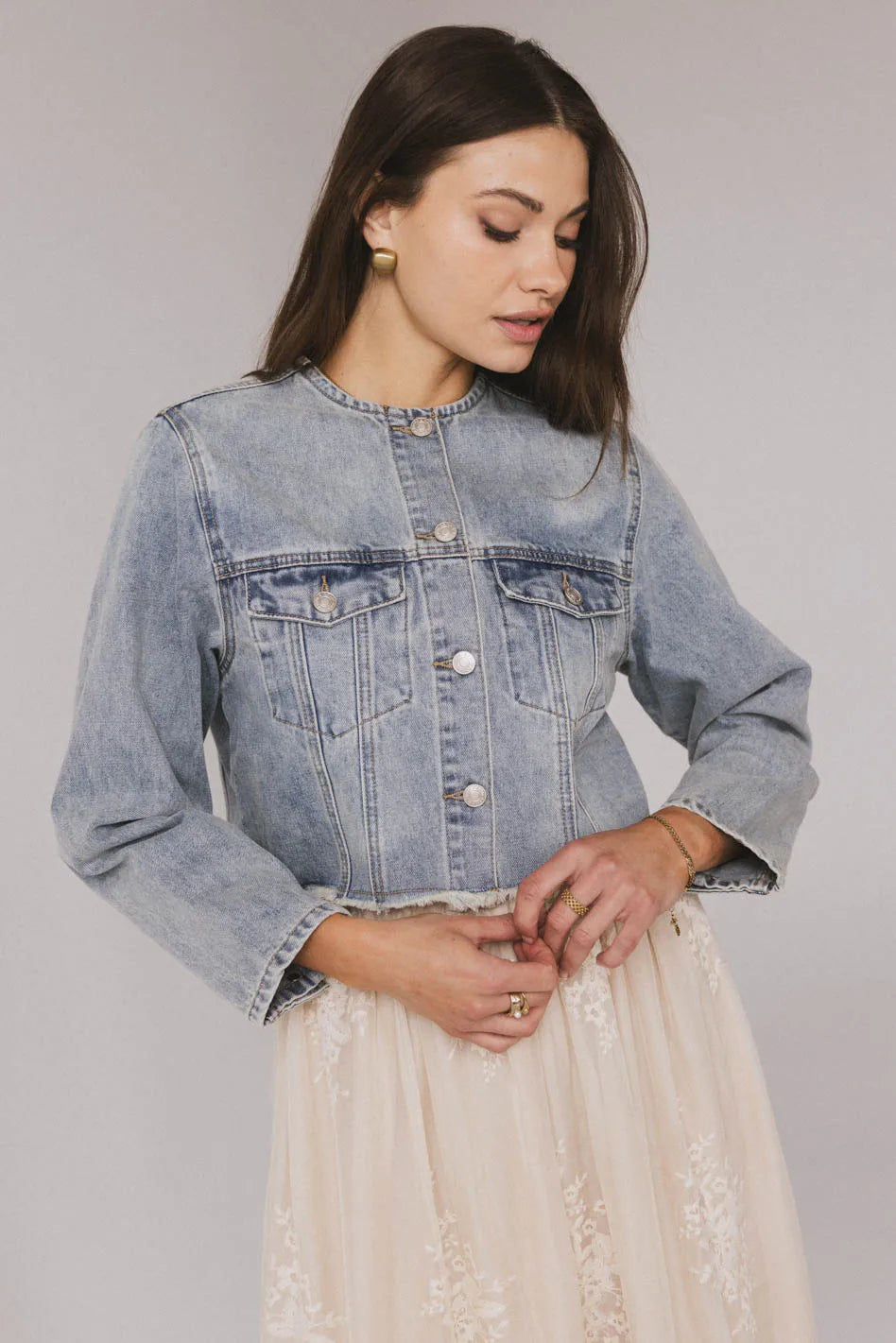 Marlowe Cropped Denim Jacket Laid - back Women's Vibe