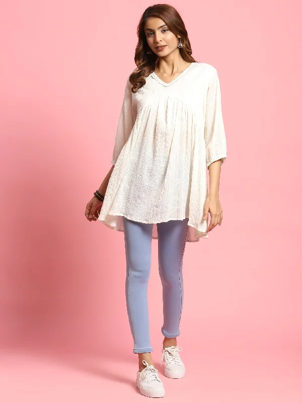 Women White Solid Tunic Preppy Women's College