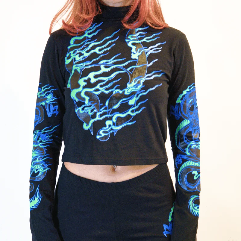 DRAGONITE HIGH NECK LONG SLEEVE TOP BLACK Elegant Women's 