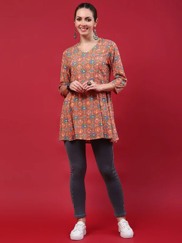 Women Pink Geometric Printed Tunic French