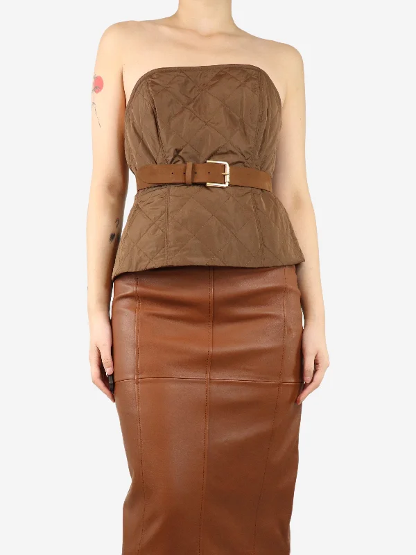Brown quilted bustier top - size UK 12 Adventure