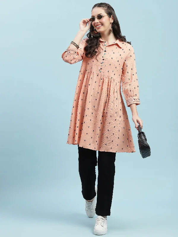 Women Peach Solid Tunic Youthful Women's Pop