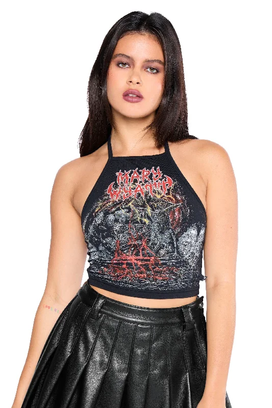 Abaddon Halter Crop Top Hip Women's Retro