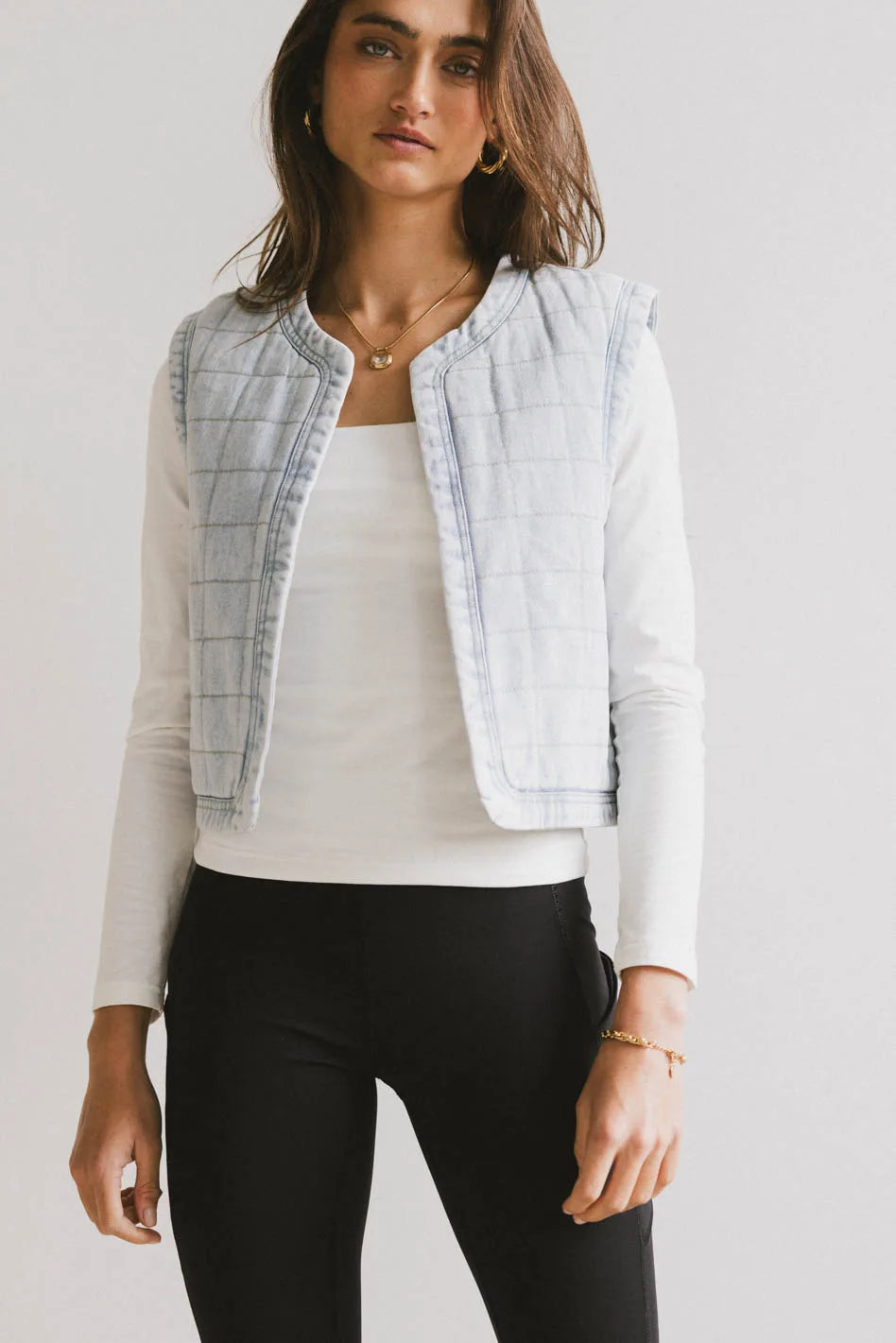 Brodie Quilted Denim Vest Polished Women's Silk