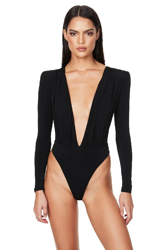 Nookie Dasha Plunge Bodysuit - Black Polished Women's Silk