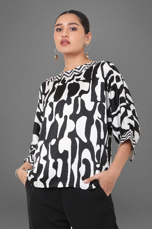 Samara Printed Boat Neck Kimono Top Edgy Women's Punk