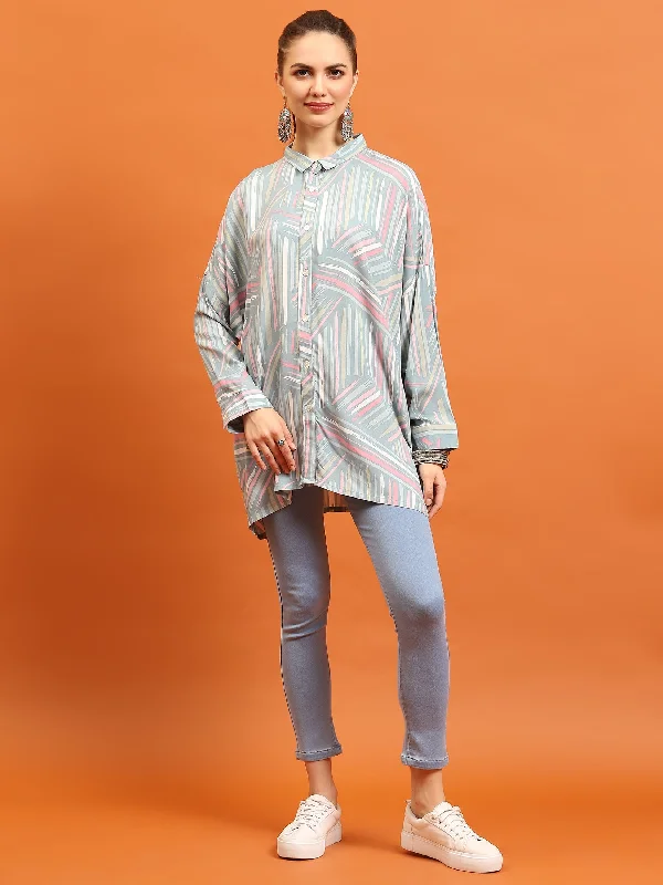 Women Grey Abstract Printed Shirt Classic Women's Tweed