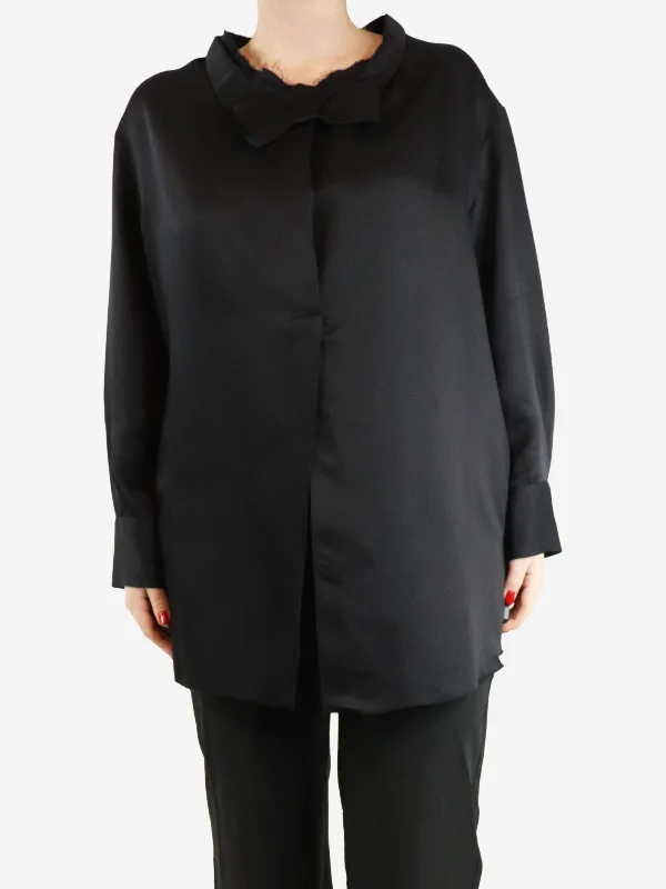 Black bow-detail shirt blouse - size UK 12 Monochromatic Office Style