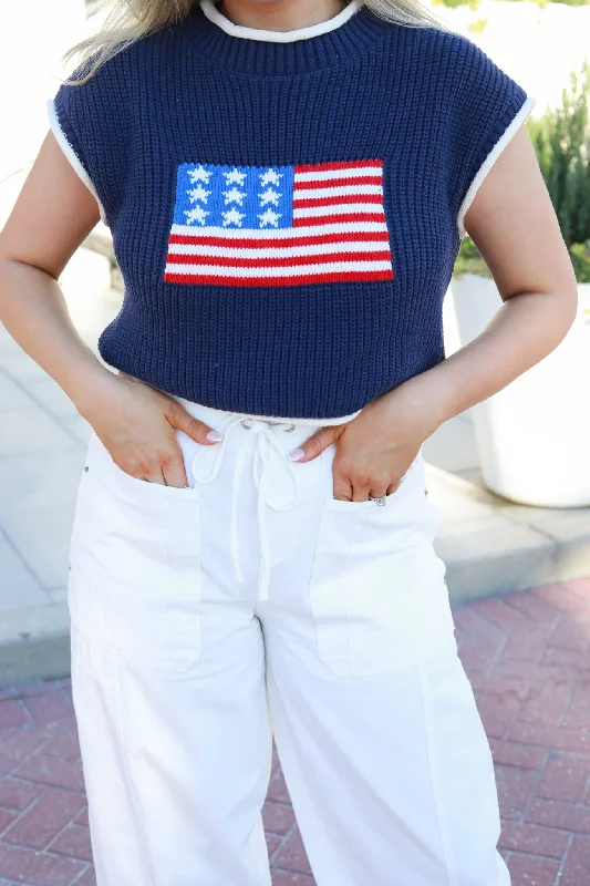 American Flag Sweater Vest Trendy Women's Oversized