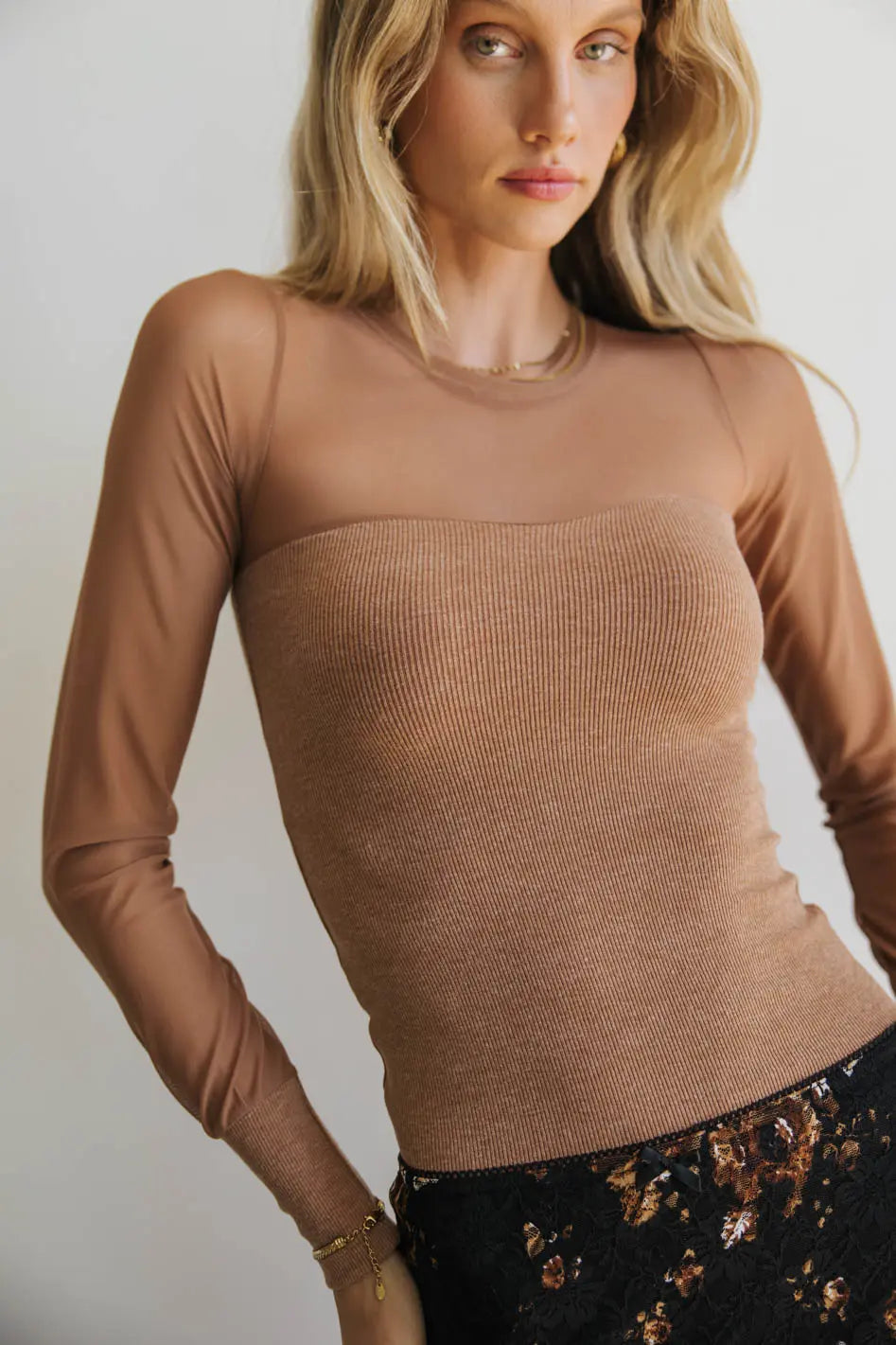 London Mesh Top in Tan Cozy Women's Winter