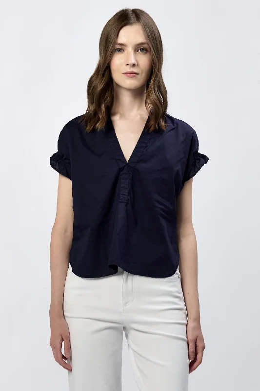 [Dear John] Julia V-neck Blouse- Black Iris Laid - back Women's Style