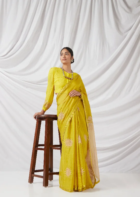 Padmini  Saree And  Blouse  Set In Pineapple Yellow Sporty Women's Tennis