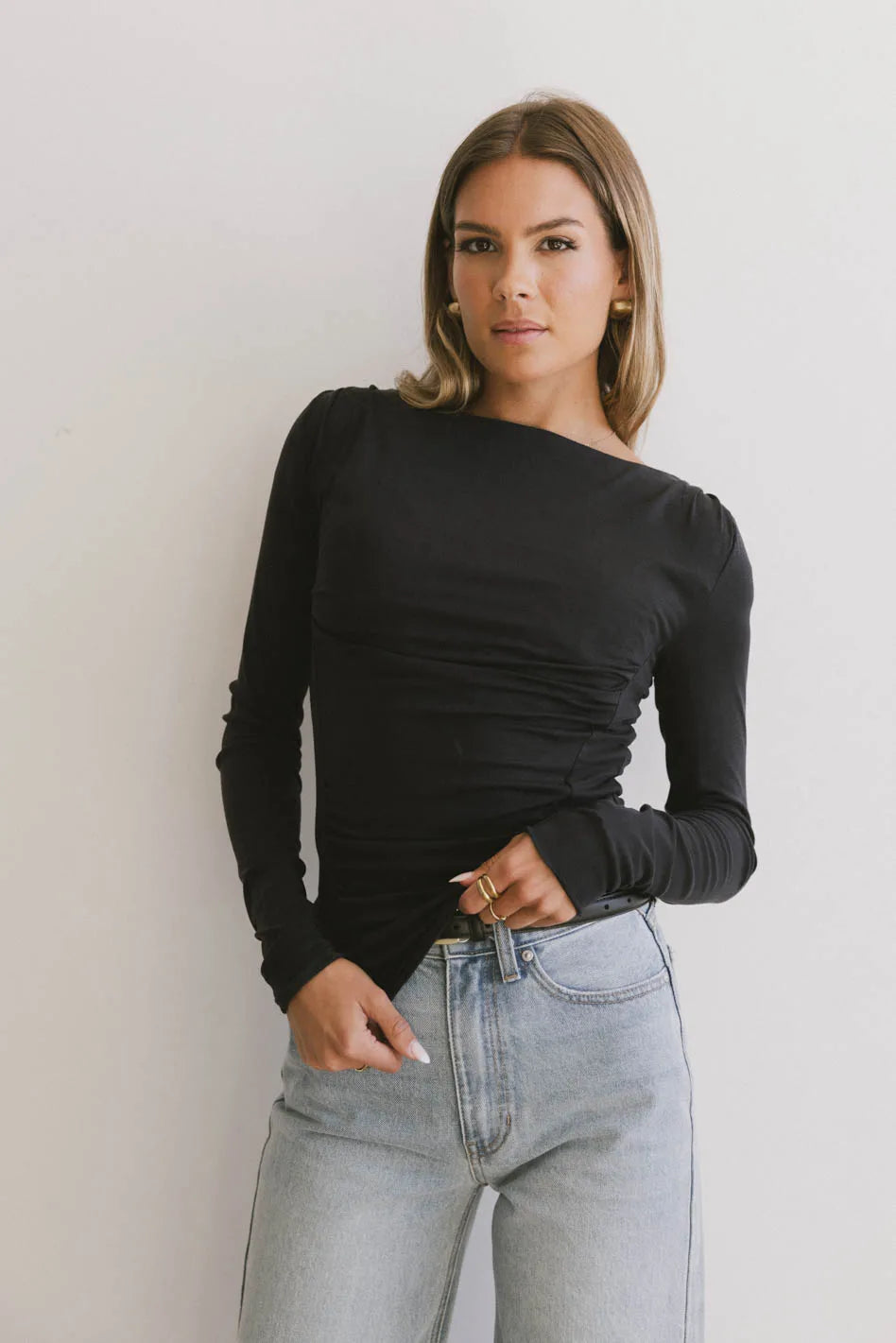 Bianca Ruched Top in Navy British Gentlewoman Style