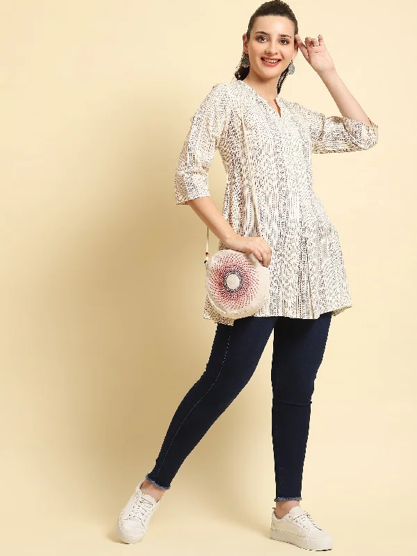 Women White Stripe Printed Tunic Athletic Women's High - 