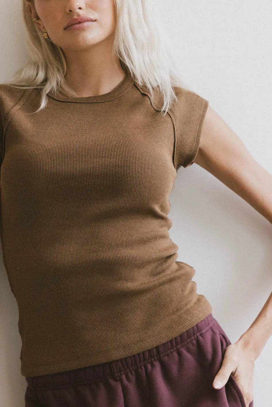 Huxley Cap Sleeve Top in Brown Artistic Women's Hand - painted