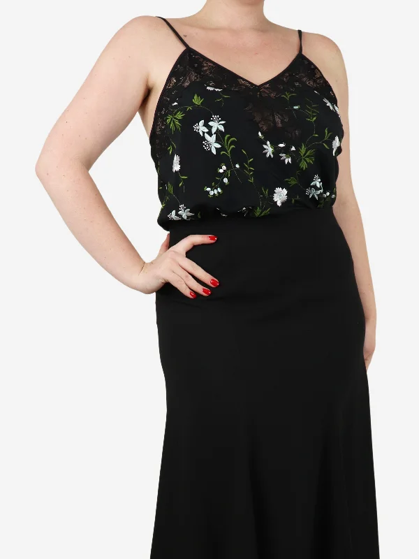 Paco Rabanne Black embroidered floral cami lace top - size UK 12 Cool Women's Skate