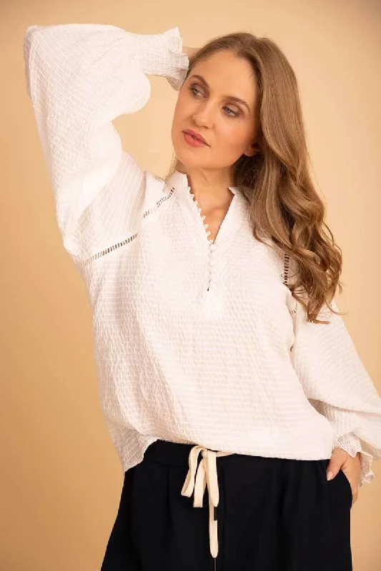 Riley Blouse White Velvet Stripe Monochromatic All - in - one