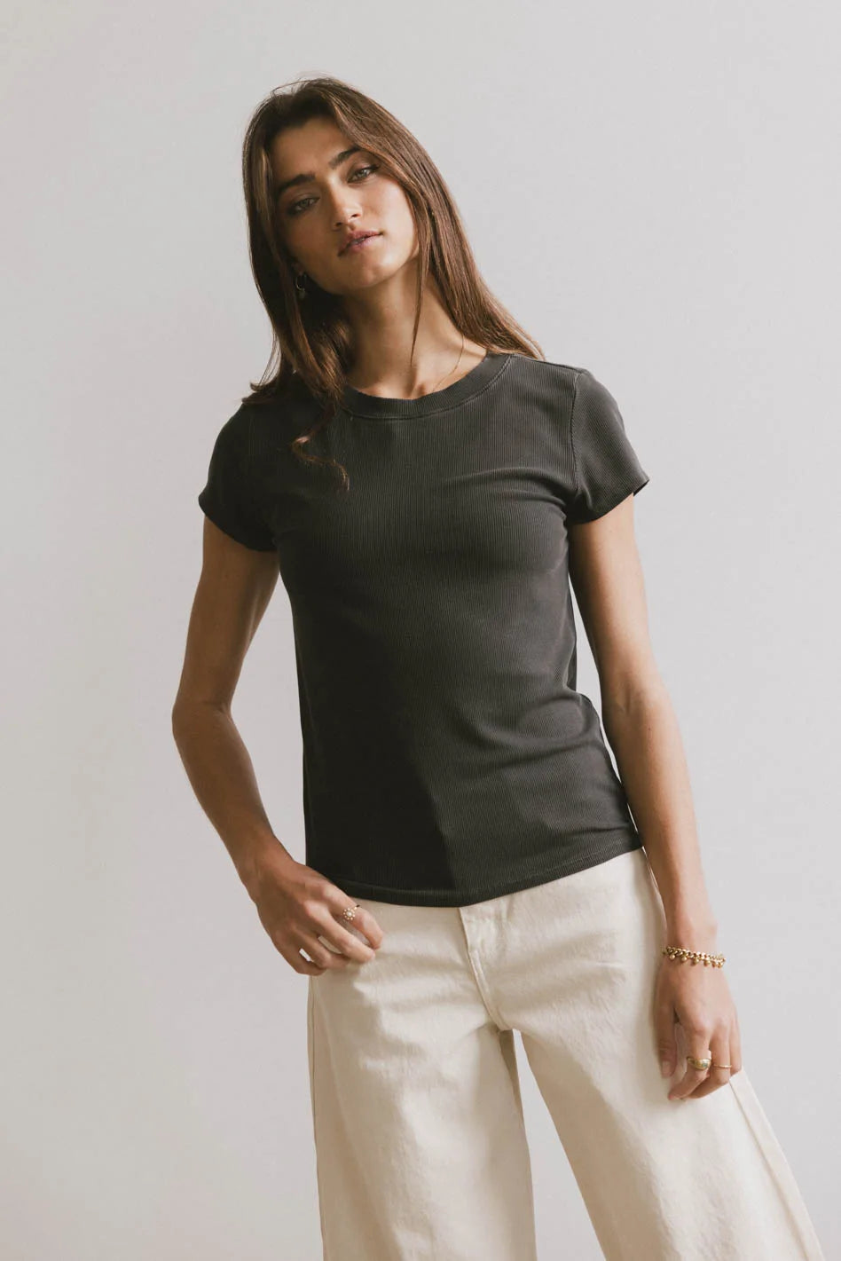 Opal Ribbed Tee in Charcoal Monochromatic All - in - one