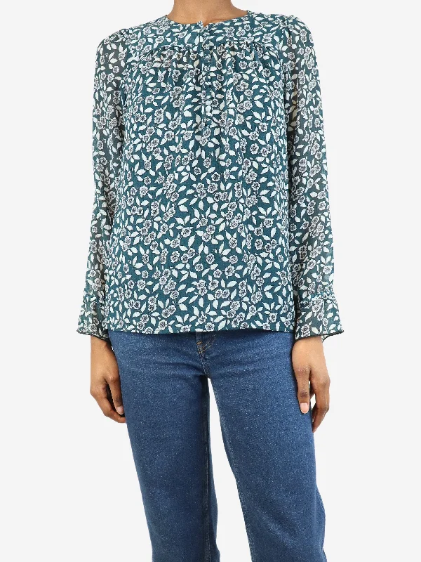 Blue floral printed blouse - size XS Youthful Women's Anime - inspired