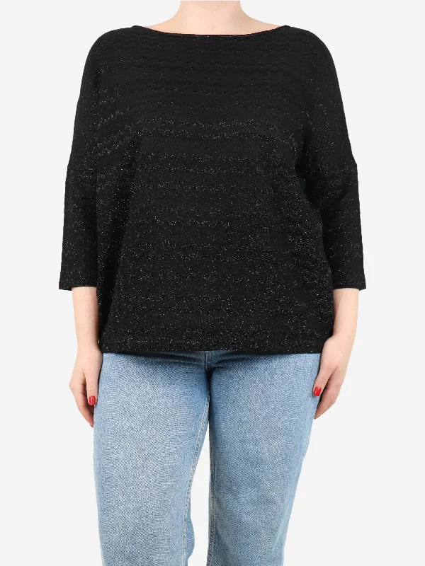 Black lurex wavy top - size UK 12 Hip Women's Urban