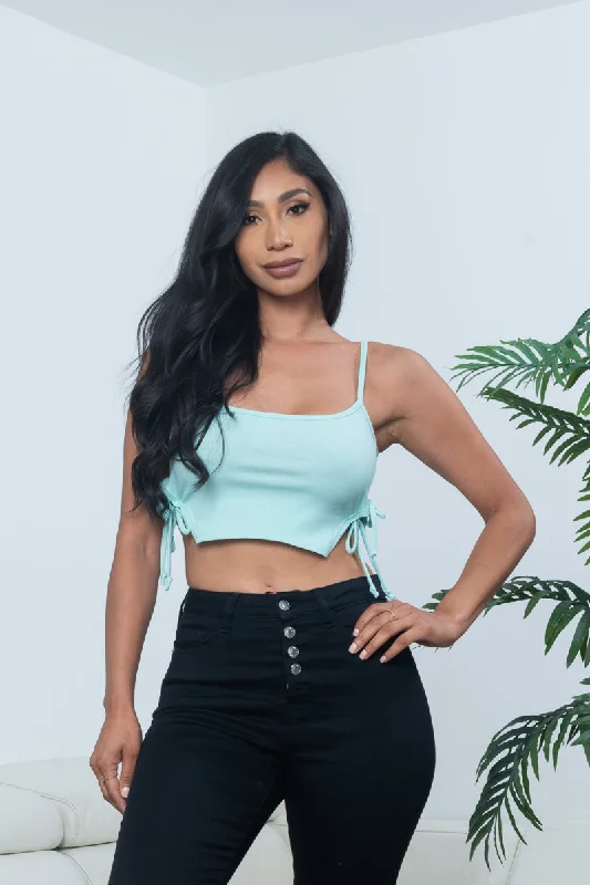 Scoop Neck Rib Knit Crop Top with Side Ties in Mint (BT04148) Refined Women's Velvet Scoop Neck Rib Knit Crop Top with Side Ties in Mint (BT04148) Refined Women's Velvet