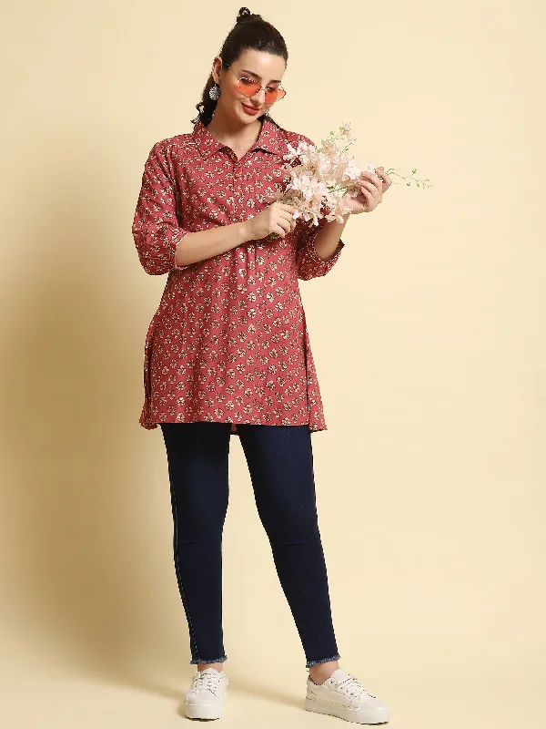 Women Rust Floral Printed Tunic Street
