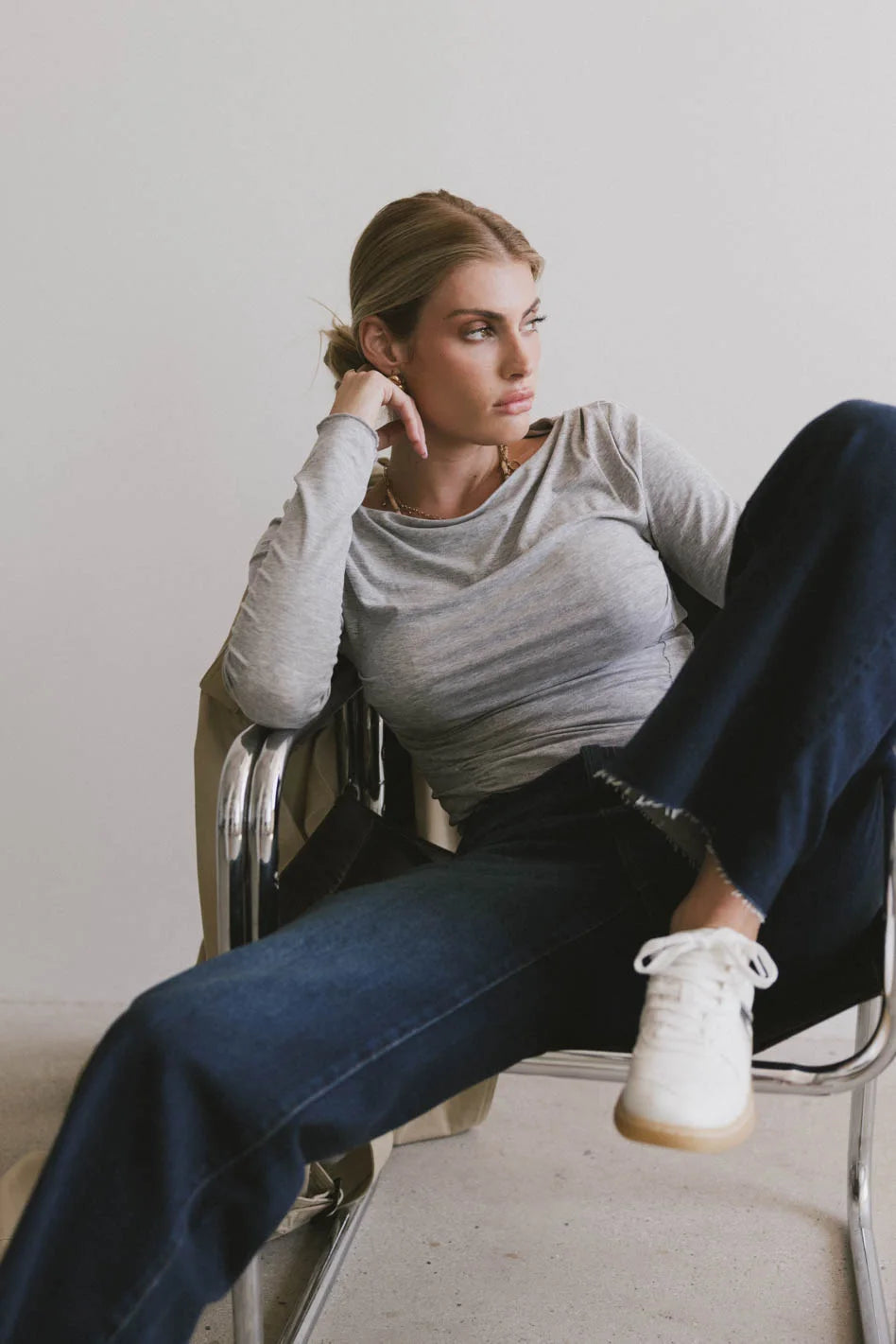 Bianca Ruched Top in Grey Gym