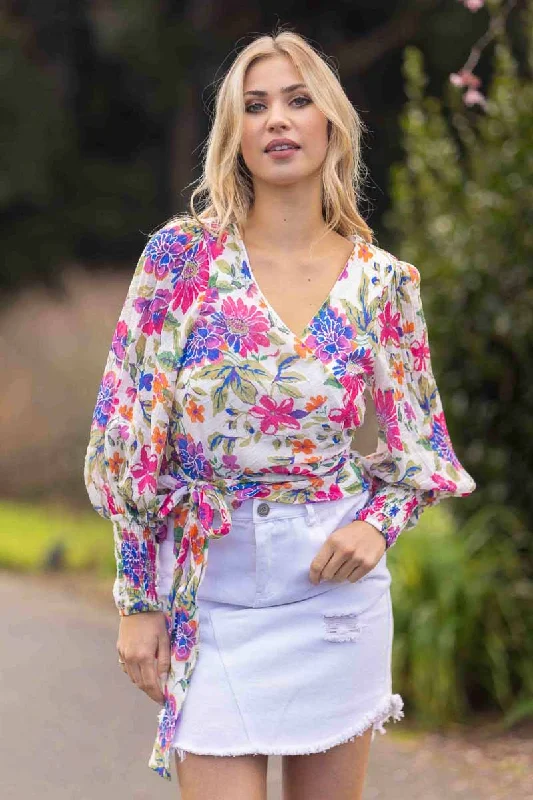 Mary Wrap Top Floral performance
